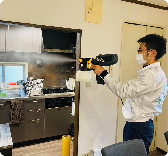 防虫乳剤を噴霧